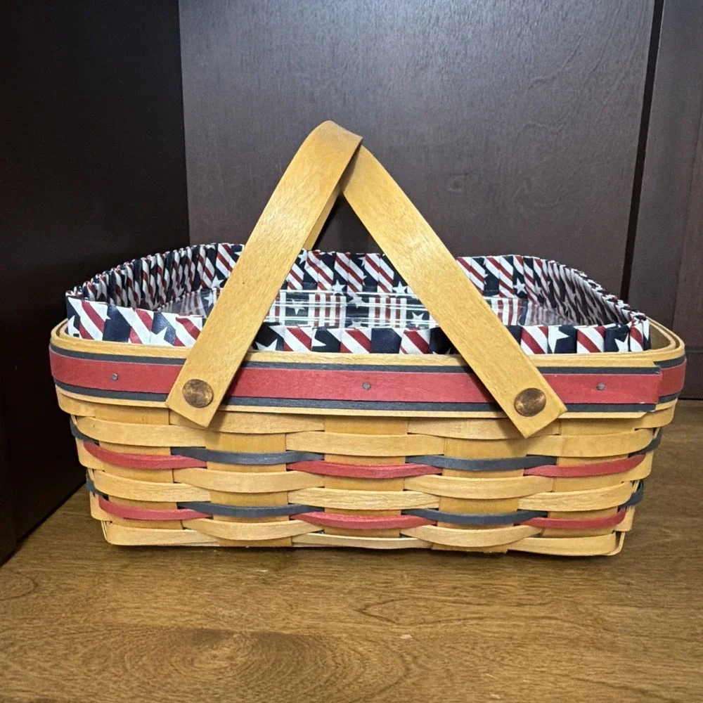 Longaberger 1998 All American Pie Basket Protector Liner & Tie Patriotic VTG